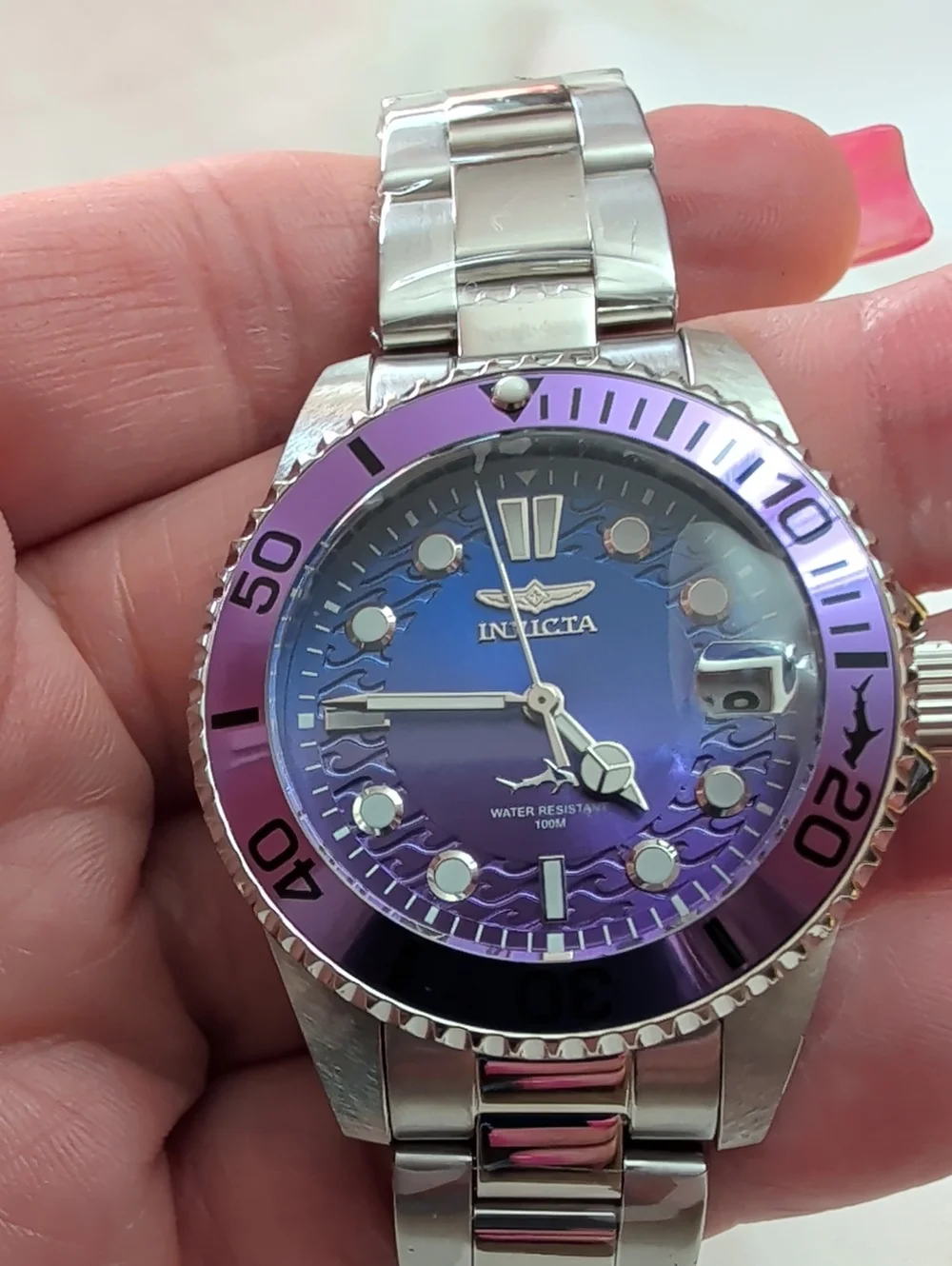 NWT Women's Invicta Pro Diver 34mm Women’s Stainless Steel Watch – Purple Dial